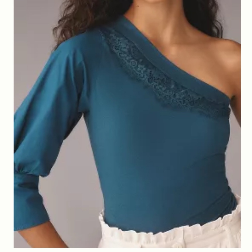 By Anthropologie One Shoulder Puff Sleeve Top